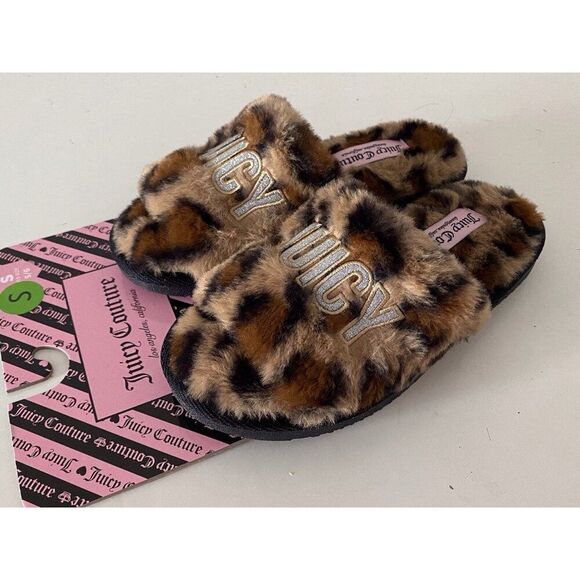Juicy Couture ELDORIS 2 Faux Fur LEOPARD Slip On Slide Slippers Women’s Sz S 5/6 - Picture 2 of 9